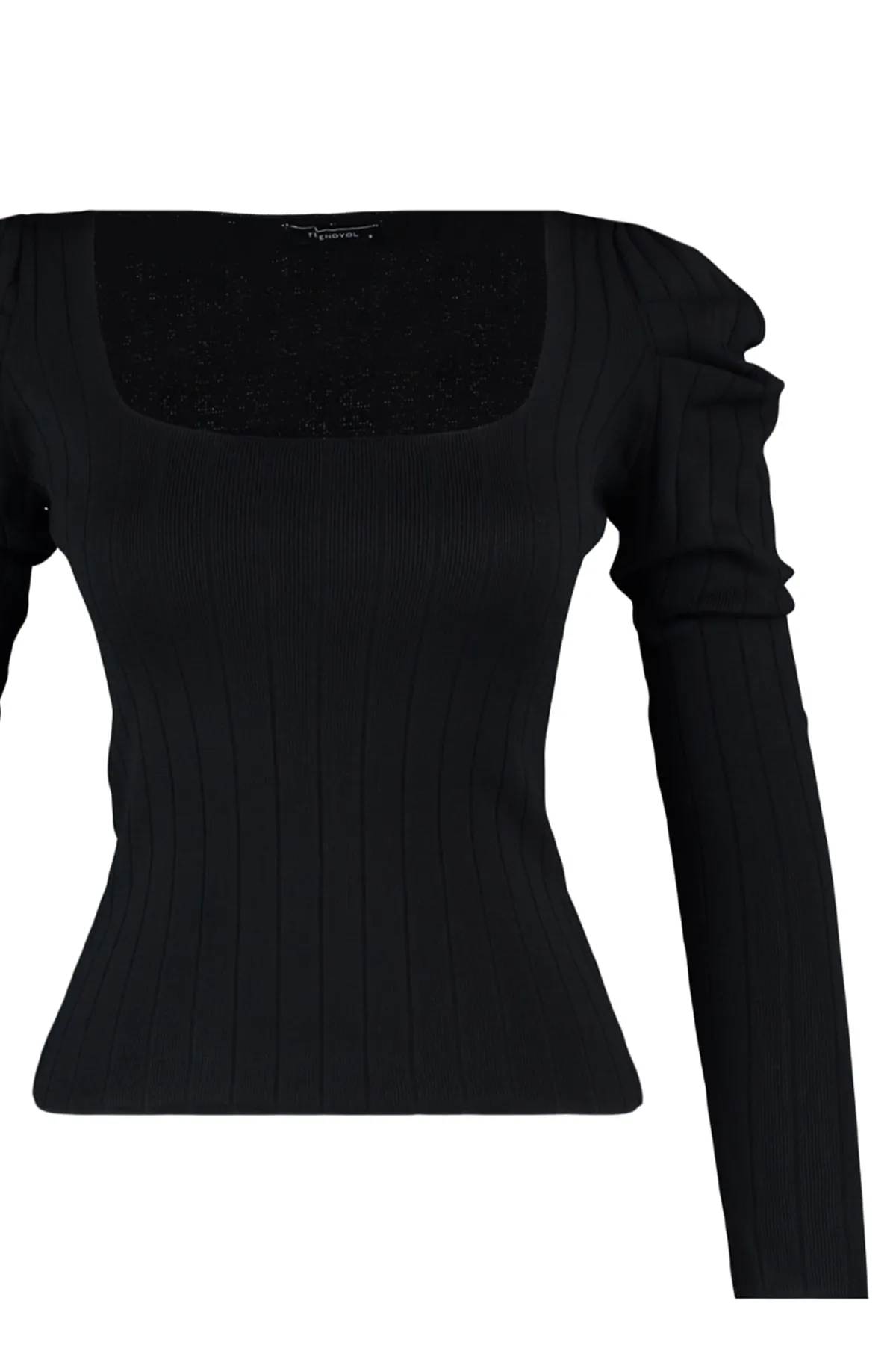 Trendyol Collection  Schwarzer Strickpullover mit gerafftem quadratischem Kragen TWOAW21KZ0649
