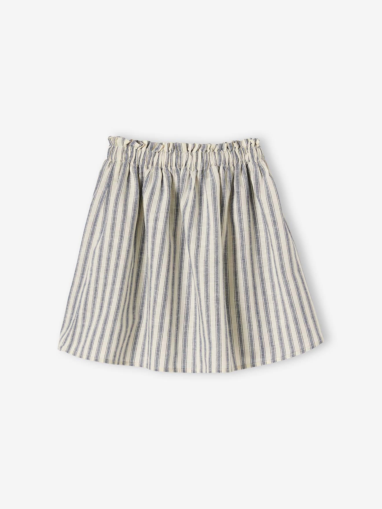 Jupe rayée fille en coton/lin bleu