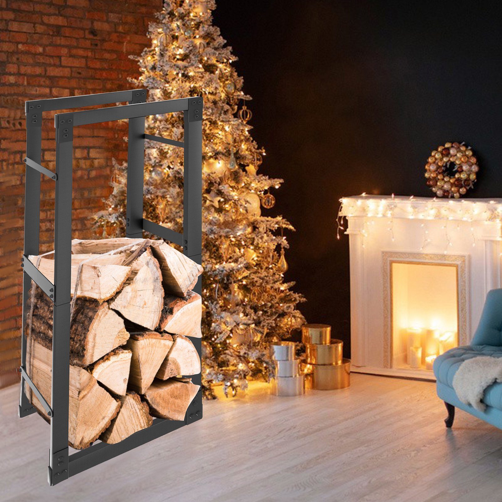 UISEBRT Kaminholzregal Kaminholzhalter Holzhalter Schwarz, für innen außen