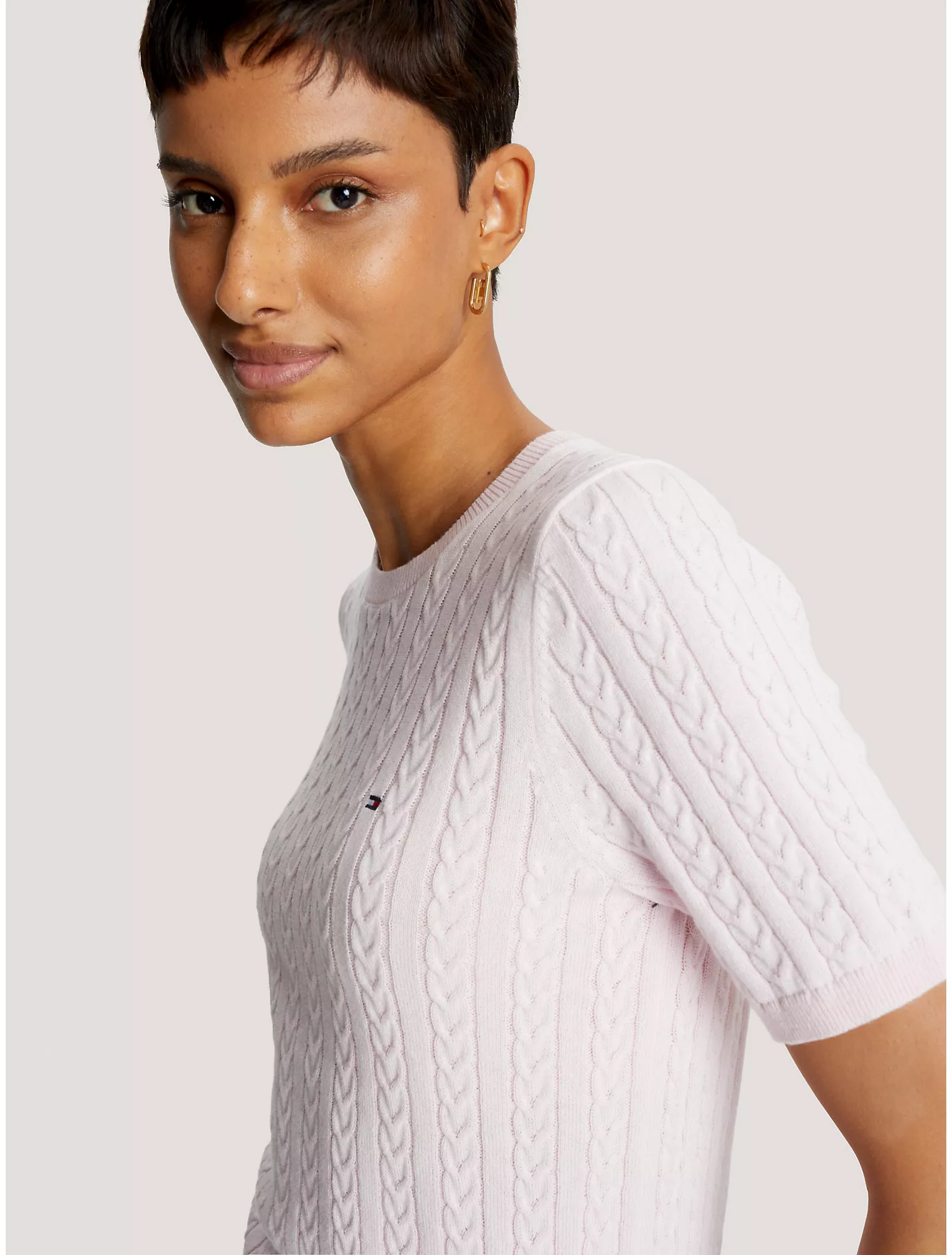 Cable Knit Short-Sleeve Sweater