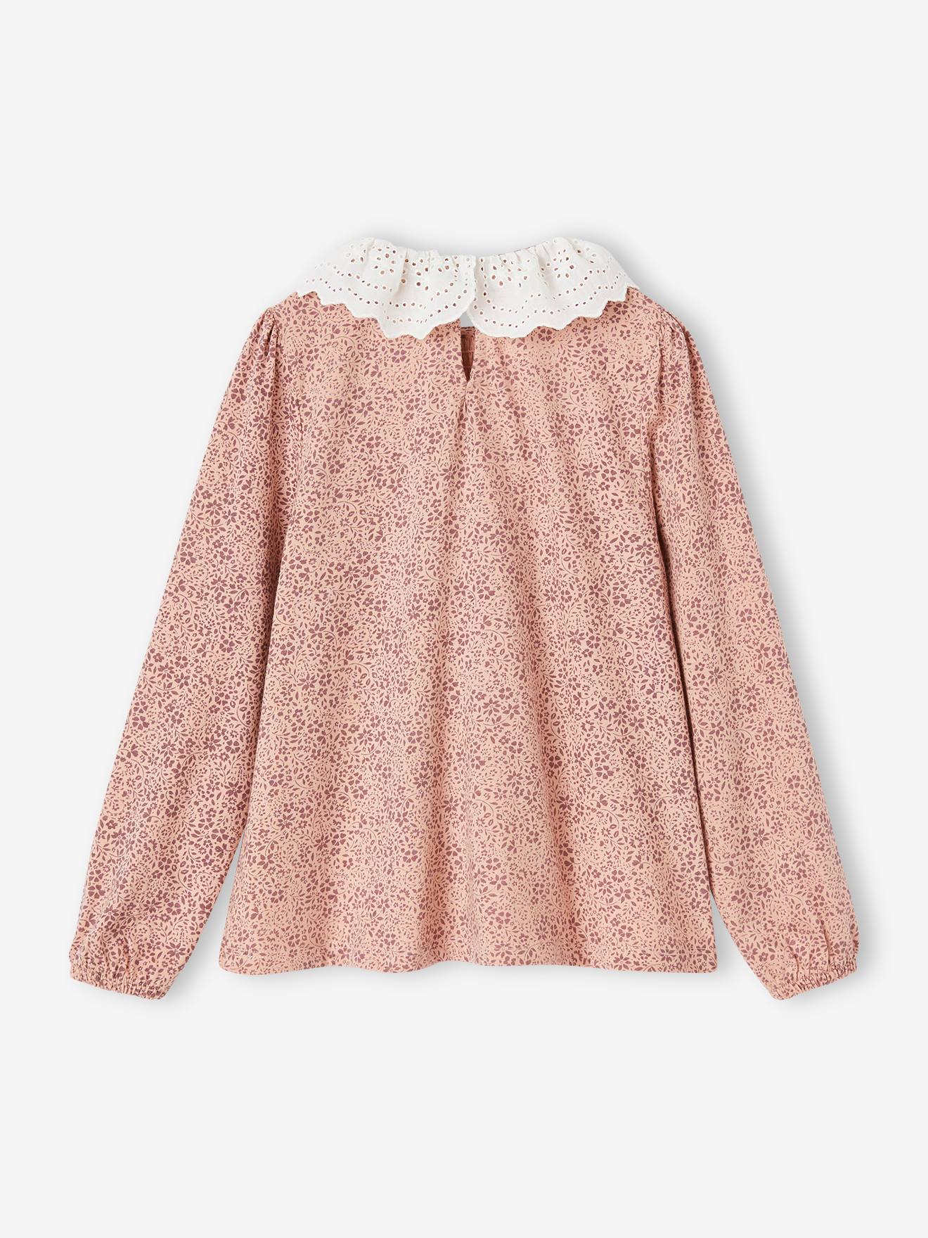 Vertbaudet Mädchen Blusenshirt, Kragen mit Lochstickerei - pudrig rosa