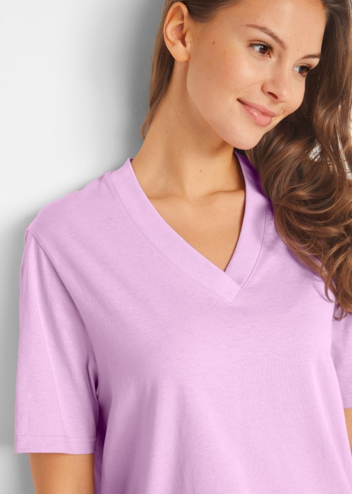 Weites Long-Shirt mit V-Ausschnitt, Kurzarm (5er Pack)