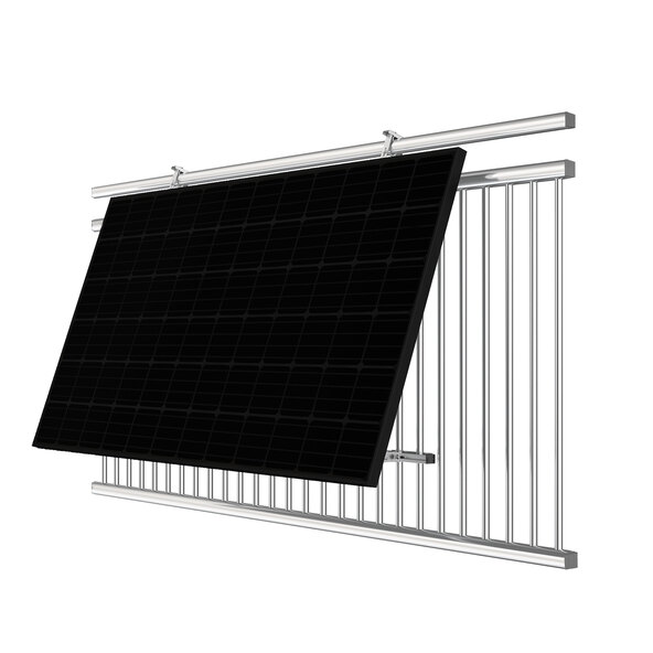 Bifaziales Balkonkraftwerk 900W / 800W inkl. Speicherbatterie und Wandhalterung für Geländer eckig