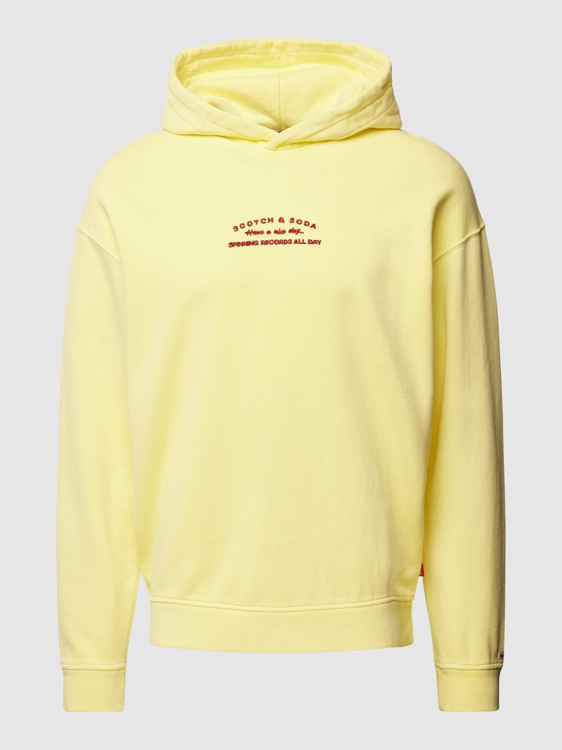 Hoodie mit Label-Stitching in hellgelb