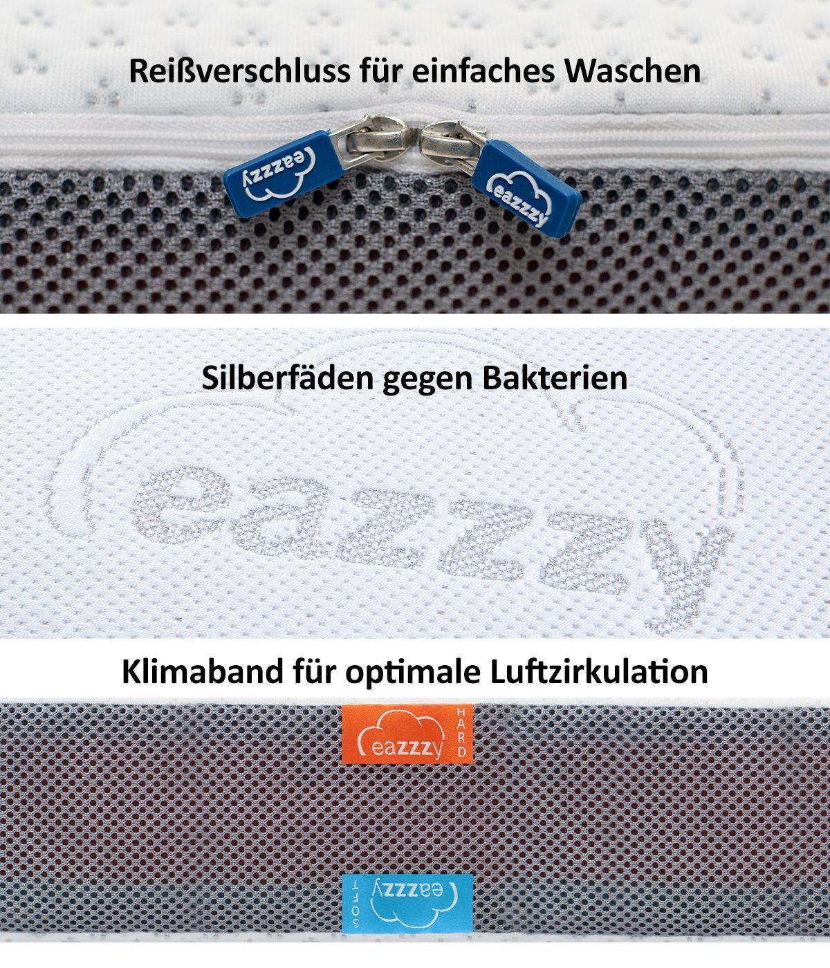 Matratzenauflage eazzzy Premium Cube Topper, 140 x 200 x 9 cm Genius, 2-Seiten-Wendetopper (weiche & feste Seite) für Matratze