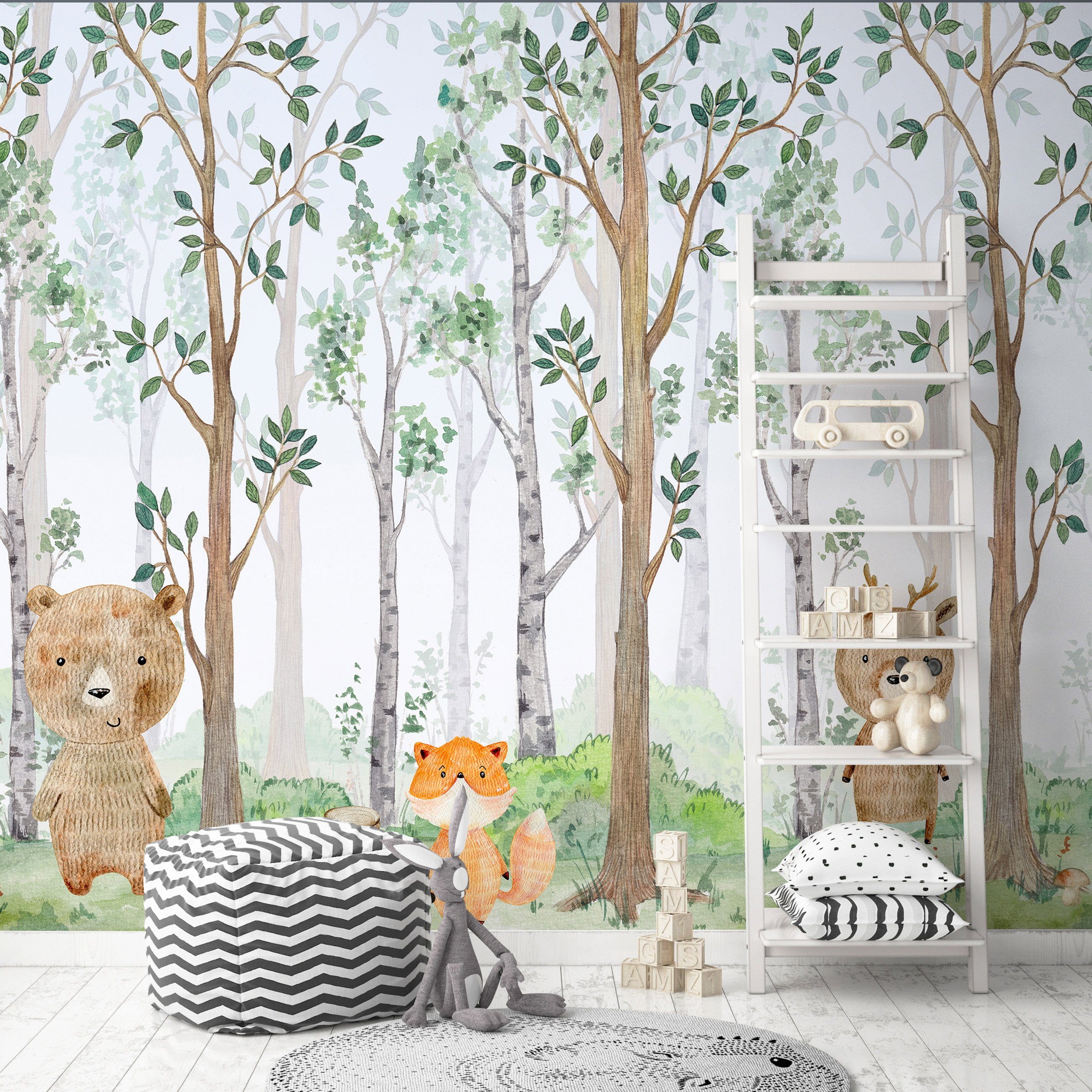 Wallarena Fototapete Kinderzimmer Wald Tiere Mädchen Jungen Vlies Tapete Vliestapete, Glatt Vlies Struktur Vinyl, Kinder, Tapete inklusive Kleister Vliestapete Motivtapete