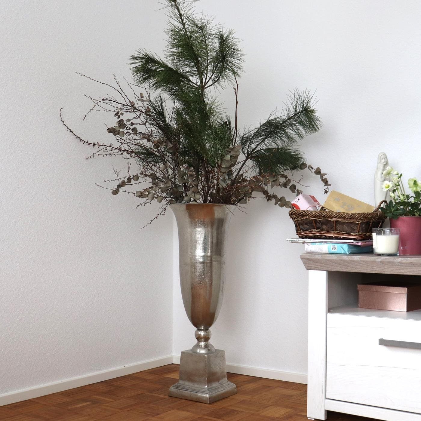 baario Bodenvase Bodenvase BALMA silber XXL, Bodenvase 85cm groß Aluminium Deko Antik Design