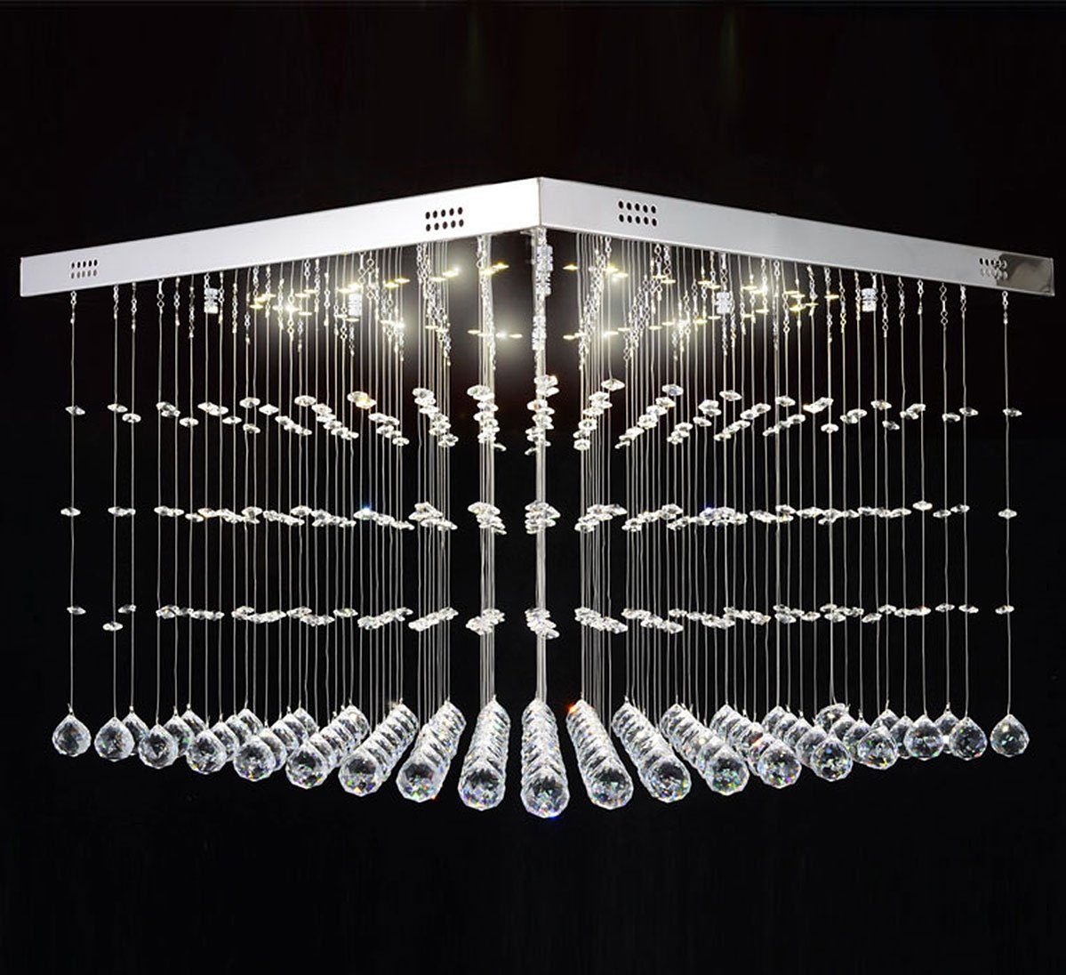 Lewima LED Deckenleuchte XL Deckenlampe Kristall aus Glas 60x60cm 24W, Dimmbar mit Fernbedienung, Warmweiß, Wohnzimmer Würfel Lampe Modell Dadi, Silber