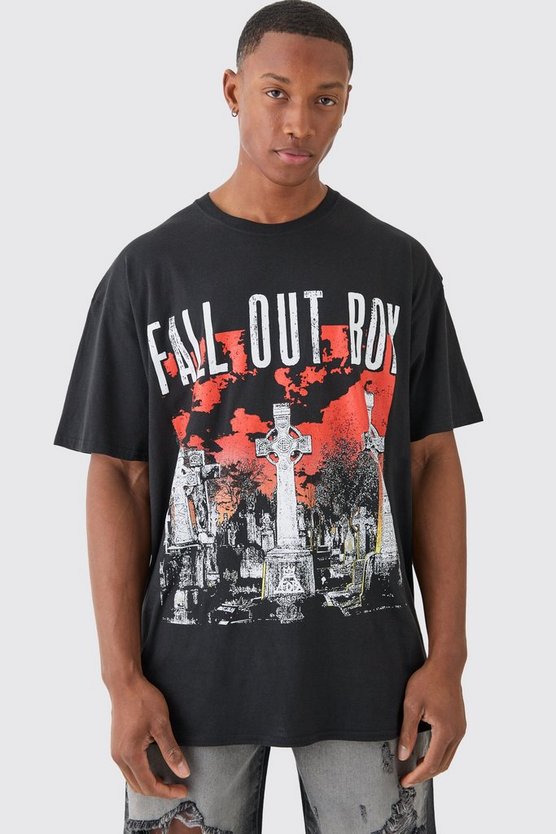 Kastiges Oversize T-Shirt mit Fall Out Boy Band Print