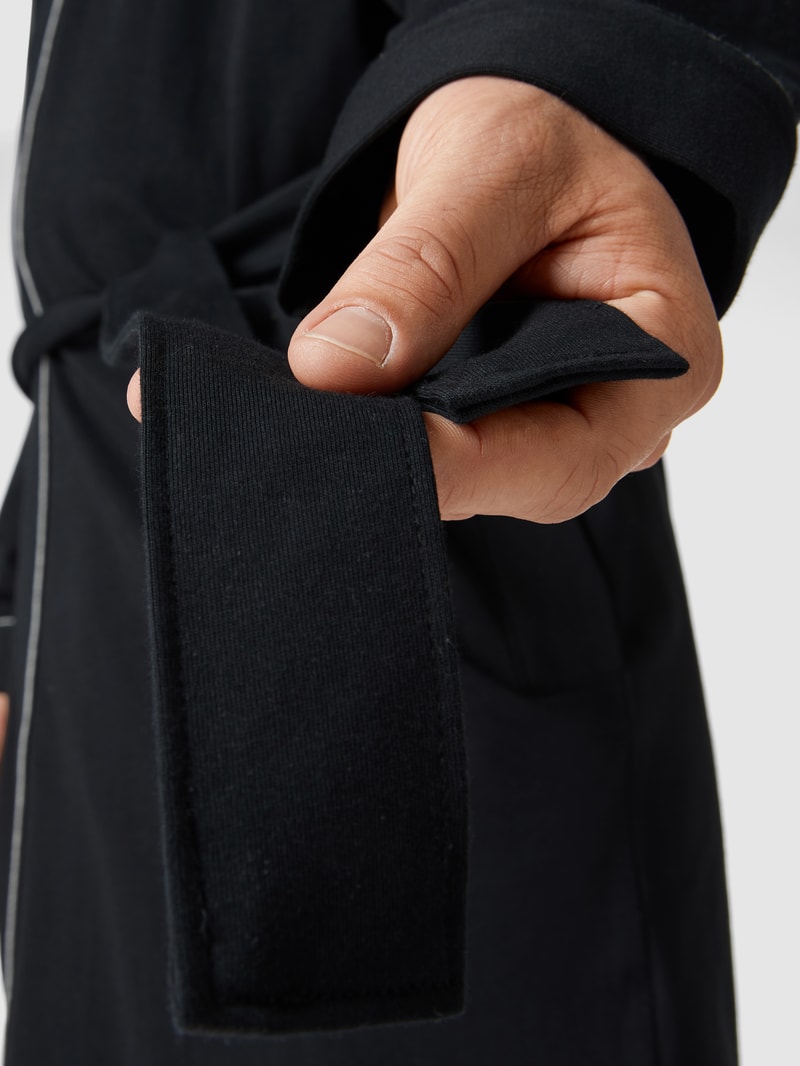 Bademantel mit Kontraststreifen Modell 'Kimono BM' in schwarz