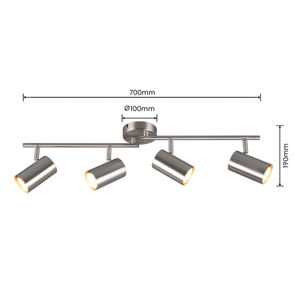 Deckenstrahler Robert, 4er-Spot, nickel matt/chrom