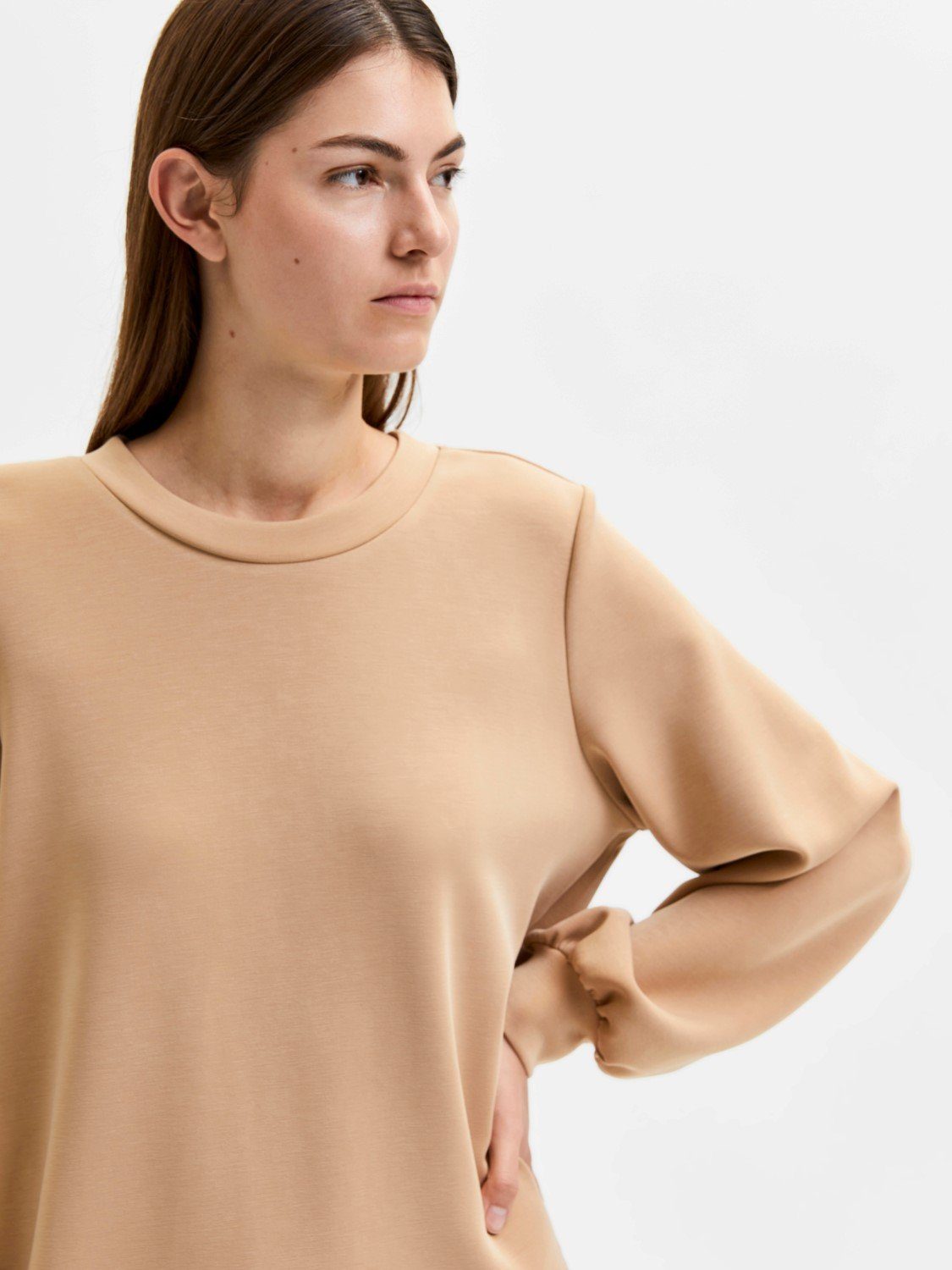 SELECTED FEMME Shirtkleid Langes Sweatkleid Legeres Party Jumper Dress SLFTENNY Midi Shirt (knielang, 1-tlg) 3923 in Beige