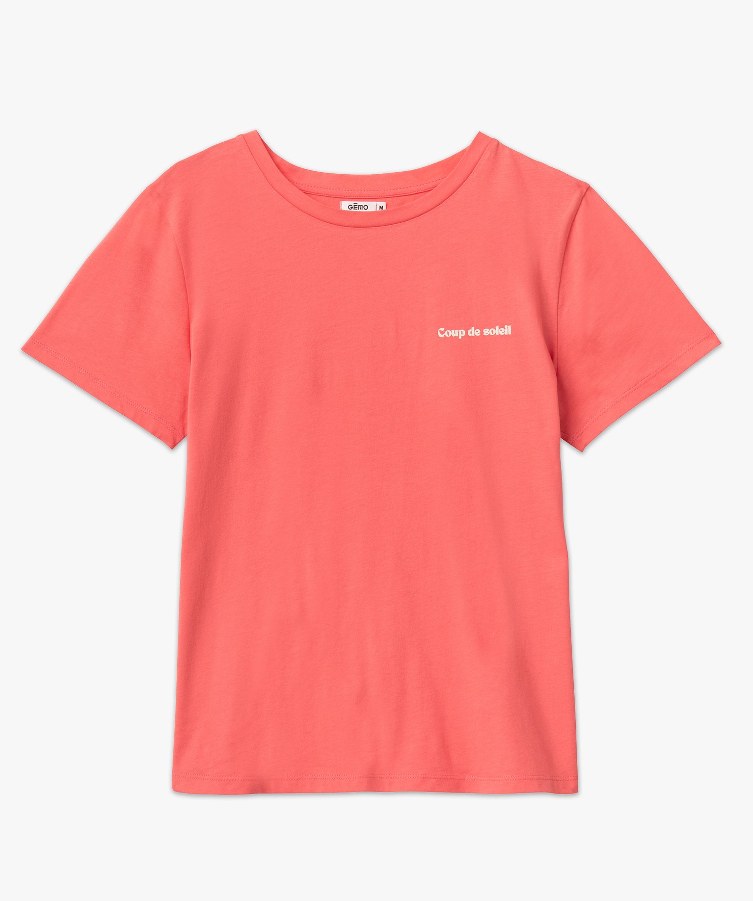 Tee-shirt manches courtes en coton à message femme rose | GEMO