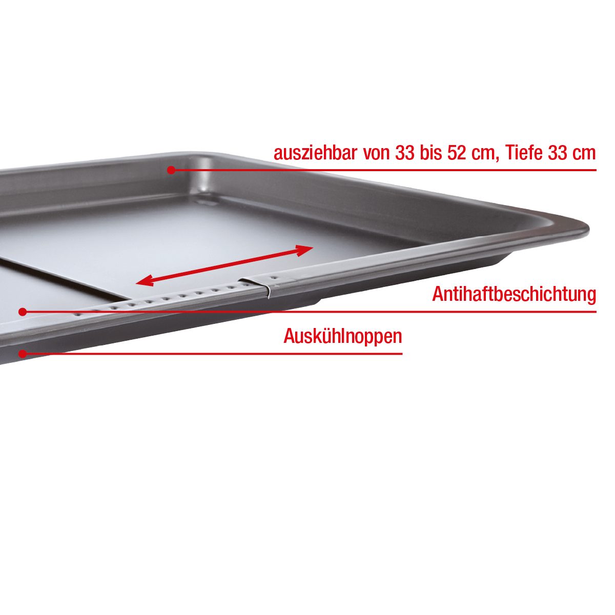 EUROHOME Backblech ausziehbar mit Auskühlnoppen Antihaftbeschichtung, Schwarzblech, (Ausziehbares Blech von 33 bis 52 cm), Ofenblech aus Schwarzblech - Backblech antihaft