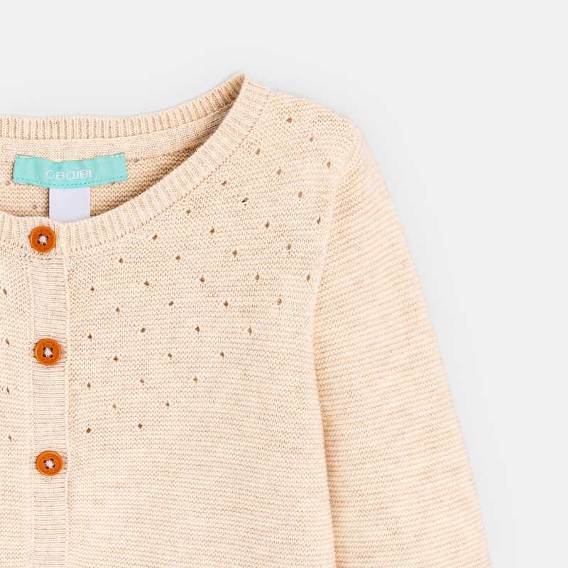 Gilet maille tricot effet pointelle beige bébé fille
