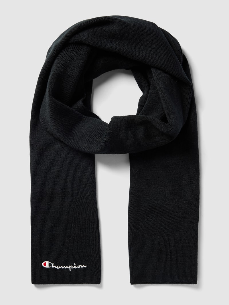 Strickschal mit Label-Stitching in schwarz