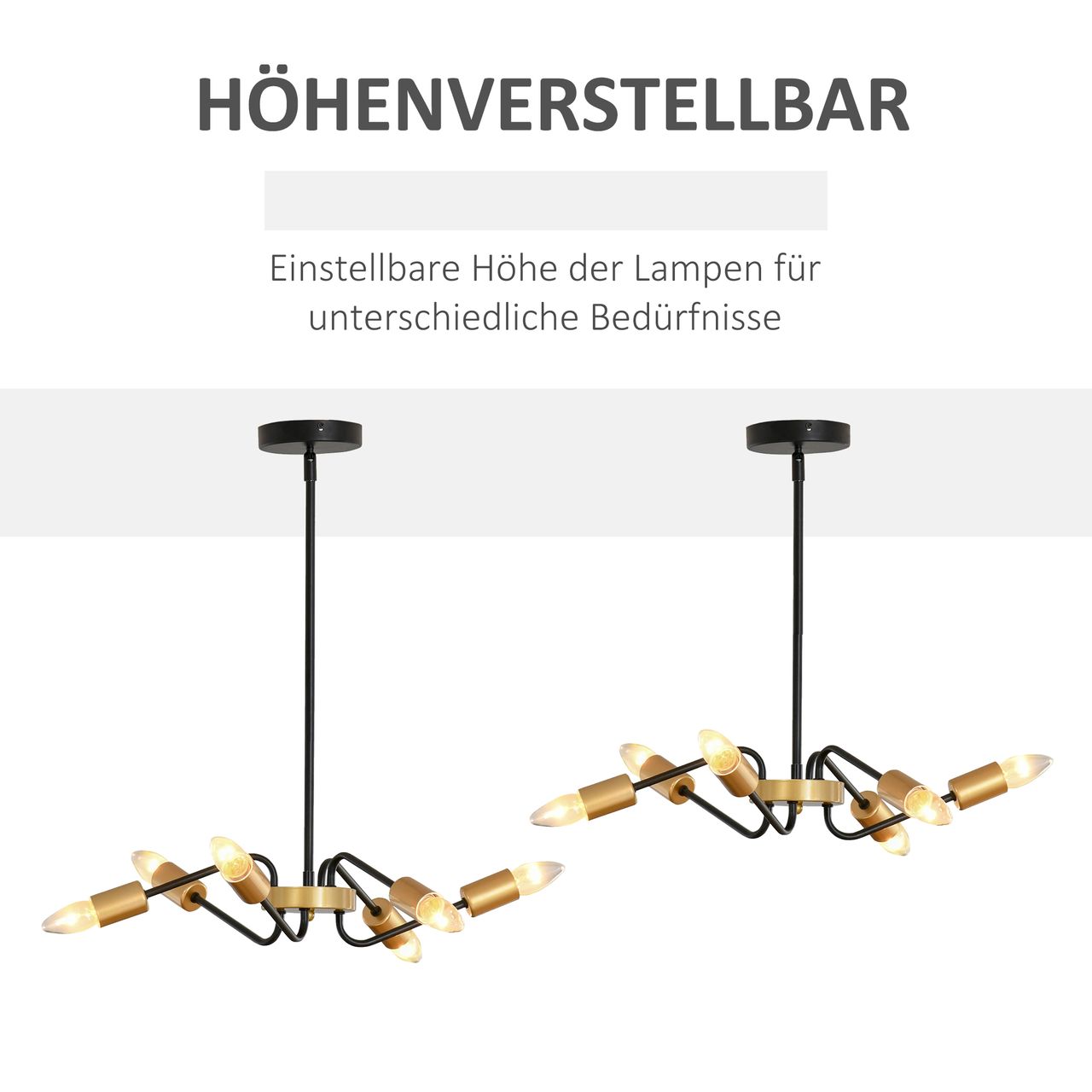 HOMCOM Kronleuchter Hängelampe 6-flammig höhenverstellbar Pendelleuchte Deckenleuchte Industrial mit E27 Lampenfassung für Wohnzimmer Schlafzimmer Metall Schwarz Gold Ø48 x 120 cm