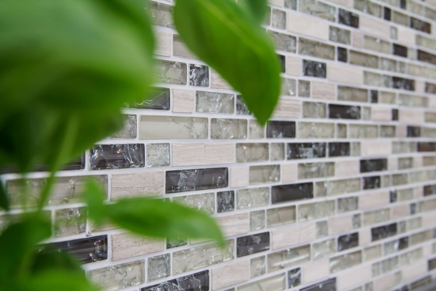 Mosani Mosaikfliesen Glasmosaik Naturstein Mosaik graugrün glänzend / 10 Matten
