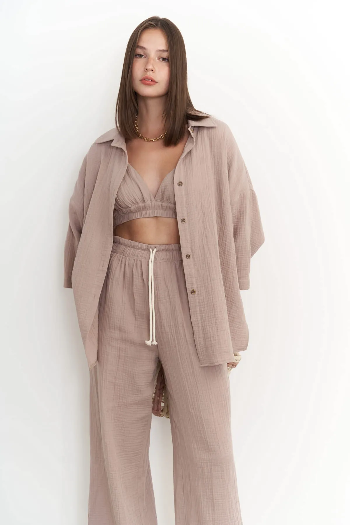 MAİ COLLECTİON  Bohemian Reyna Nerz Musselin Dreier Set