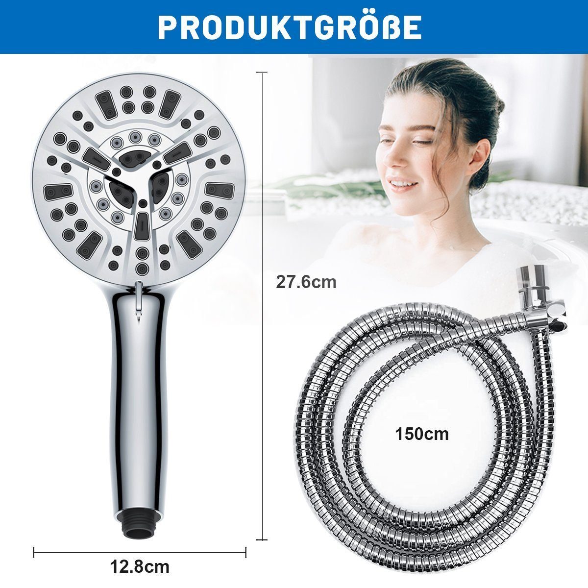 DOPWii Duschbrause Handbrause,Duschkopf mit Schlauch 1.5M,10-Modell Strahlarten