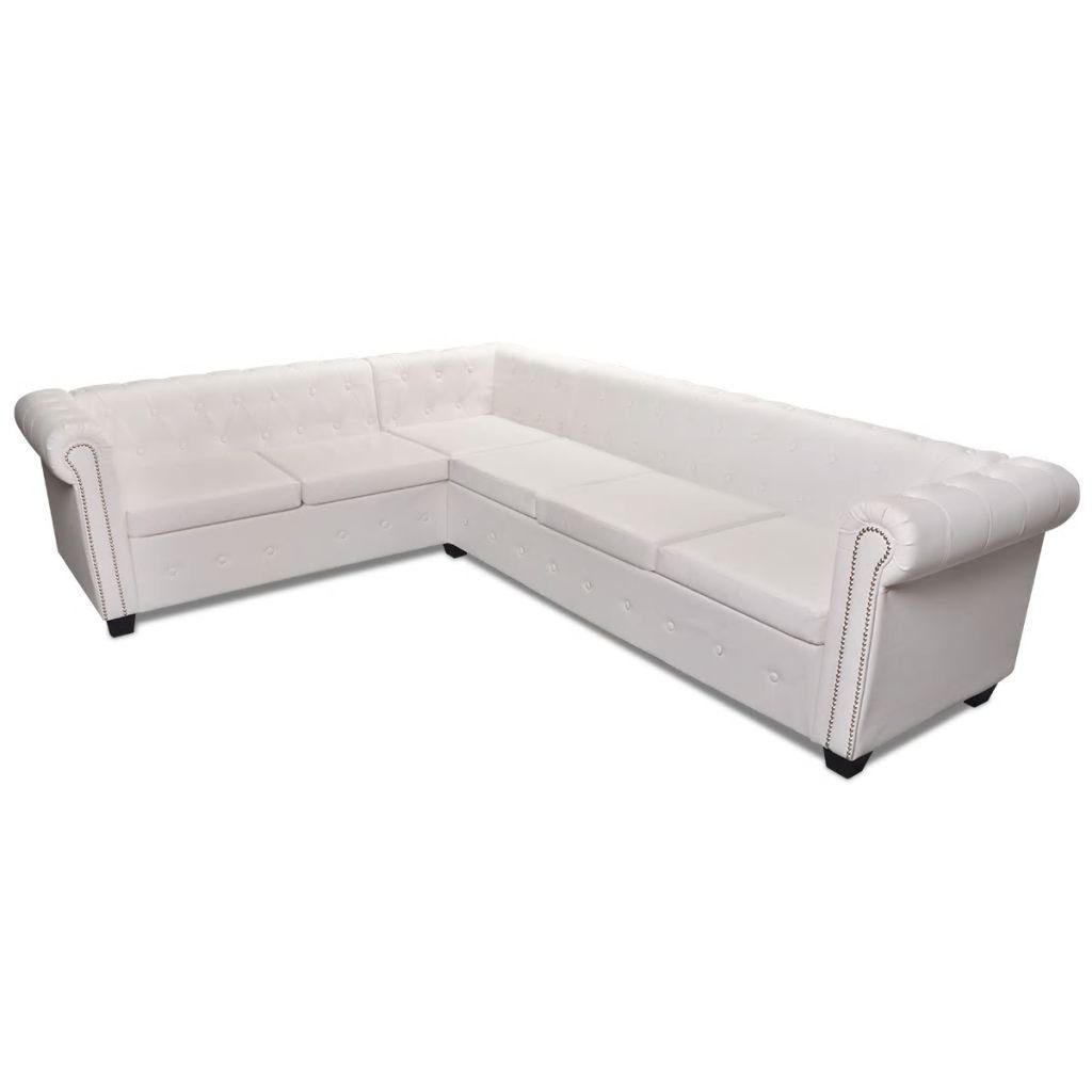 vidaXL Sofa Chesterfield Ecksofa 6-Sitzer Kunstleder Weiß