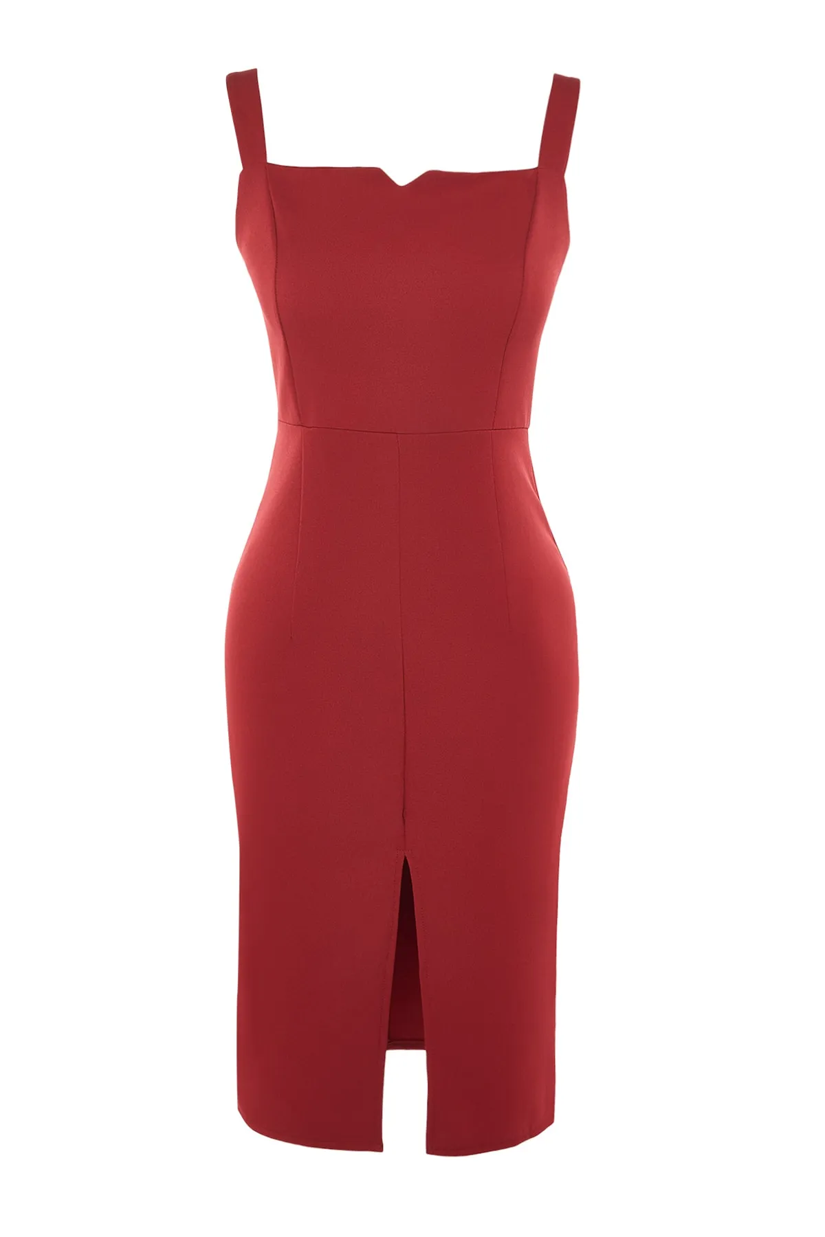Trendyol Collection  Burgunderrotes Body-Wickel-Midikleid mit Schlitz und Trägern aus Webstoff TWOSS19BB0216