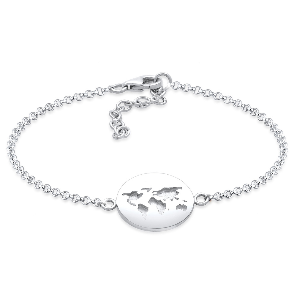 Elli Elli Bracelet Globe Plaquette Pendentif Bracelet Femme - (925/1000) Argent Bracelet