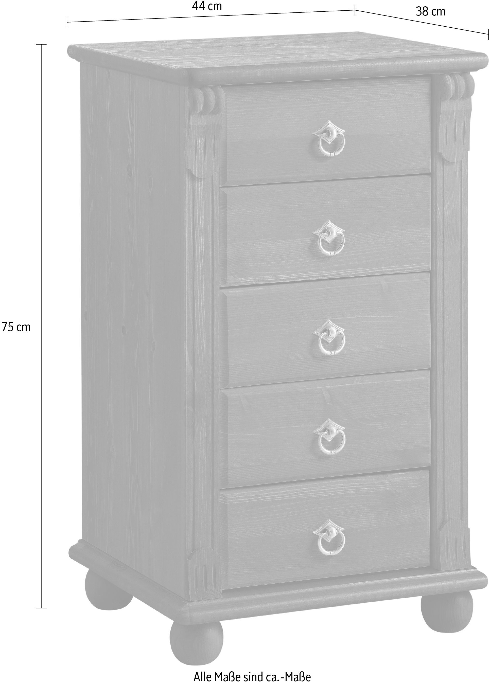 Home affaire Schubkastenkommode Tessin, Höhe 75 cm, Kiefer massiv mit 4 Schubladen