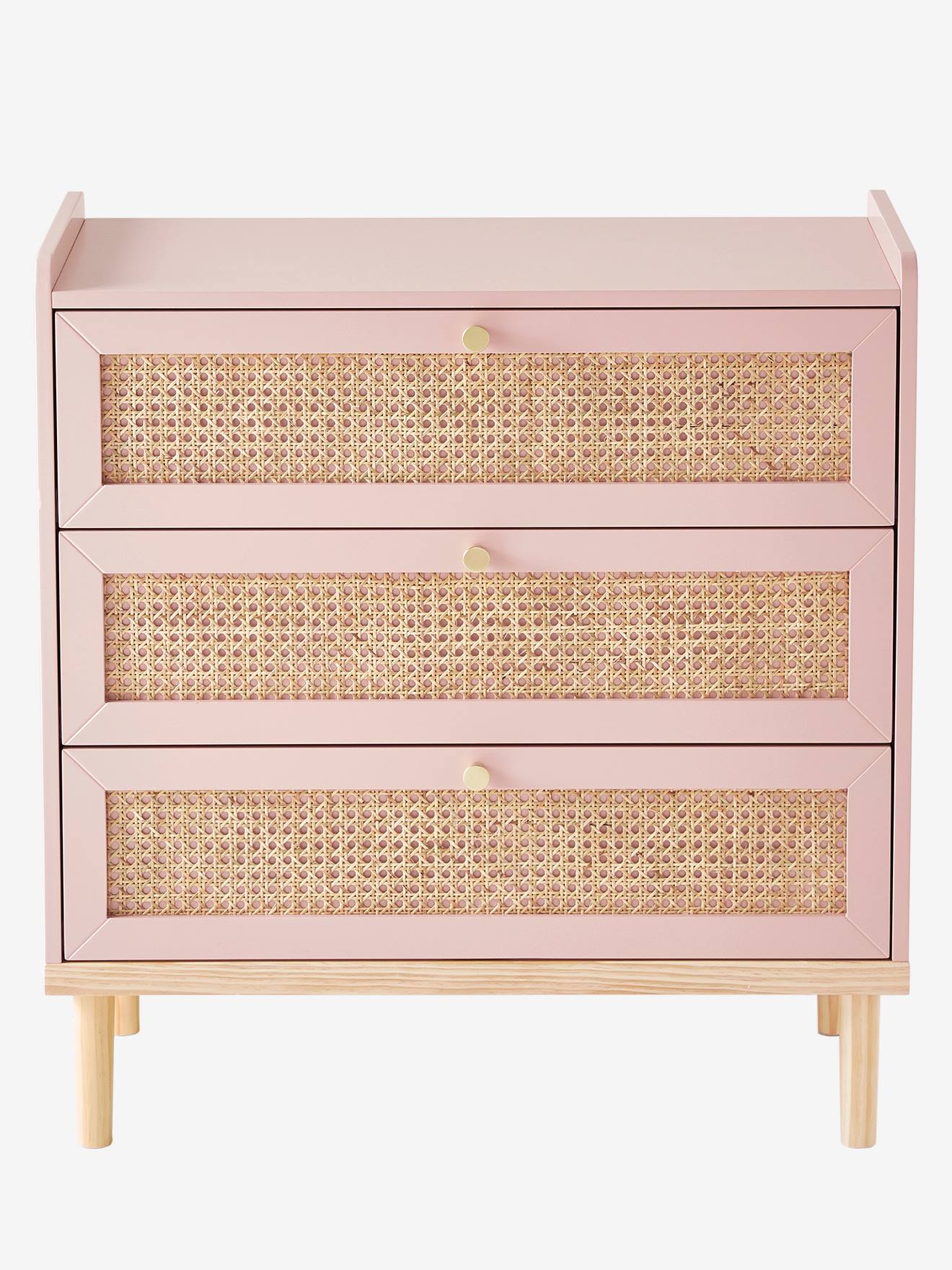 Vertbaudet Kinderzimmer Kommode mit Rattan POESIE - rosa/natur