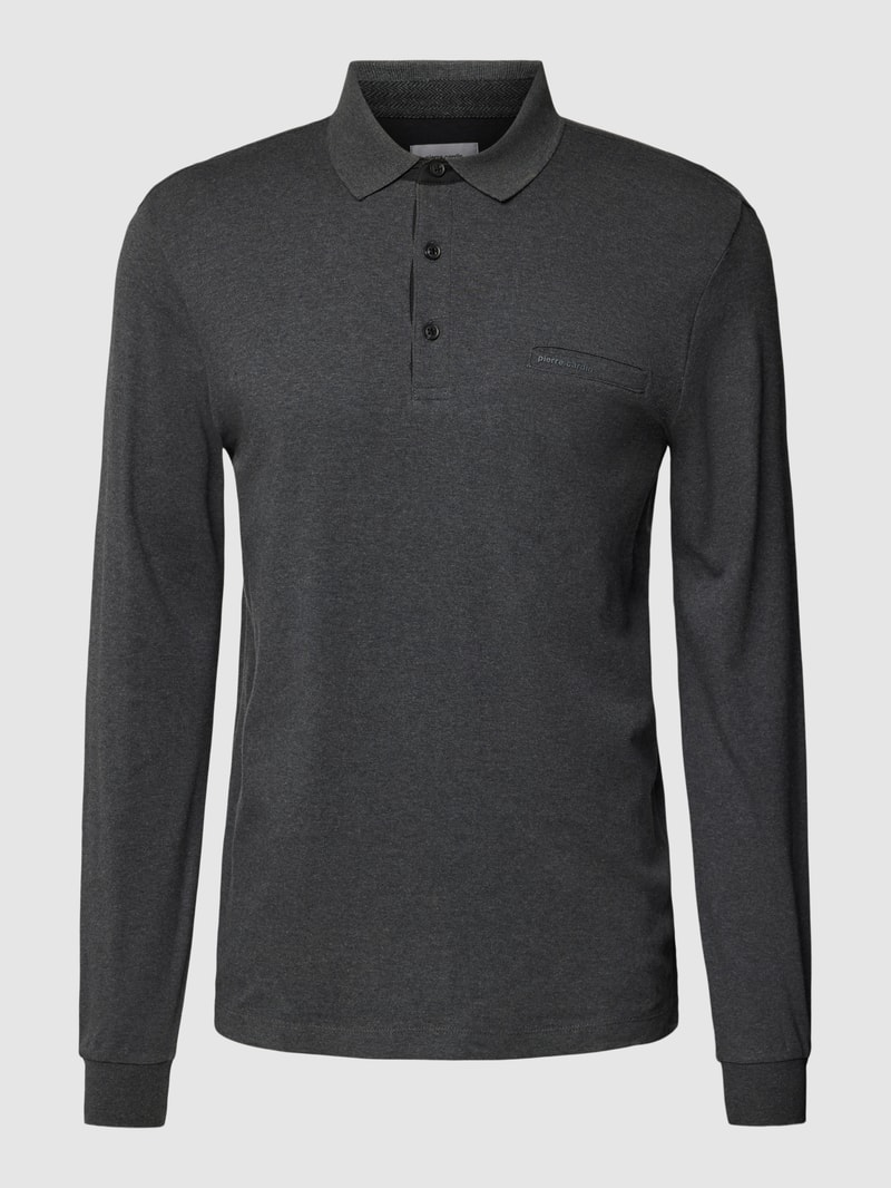 Longsleeve mit Polokragen und Brusttasche in anthrazit