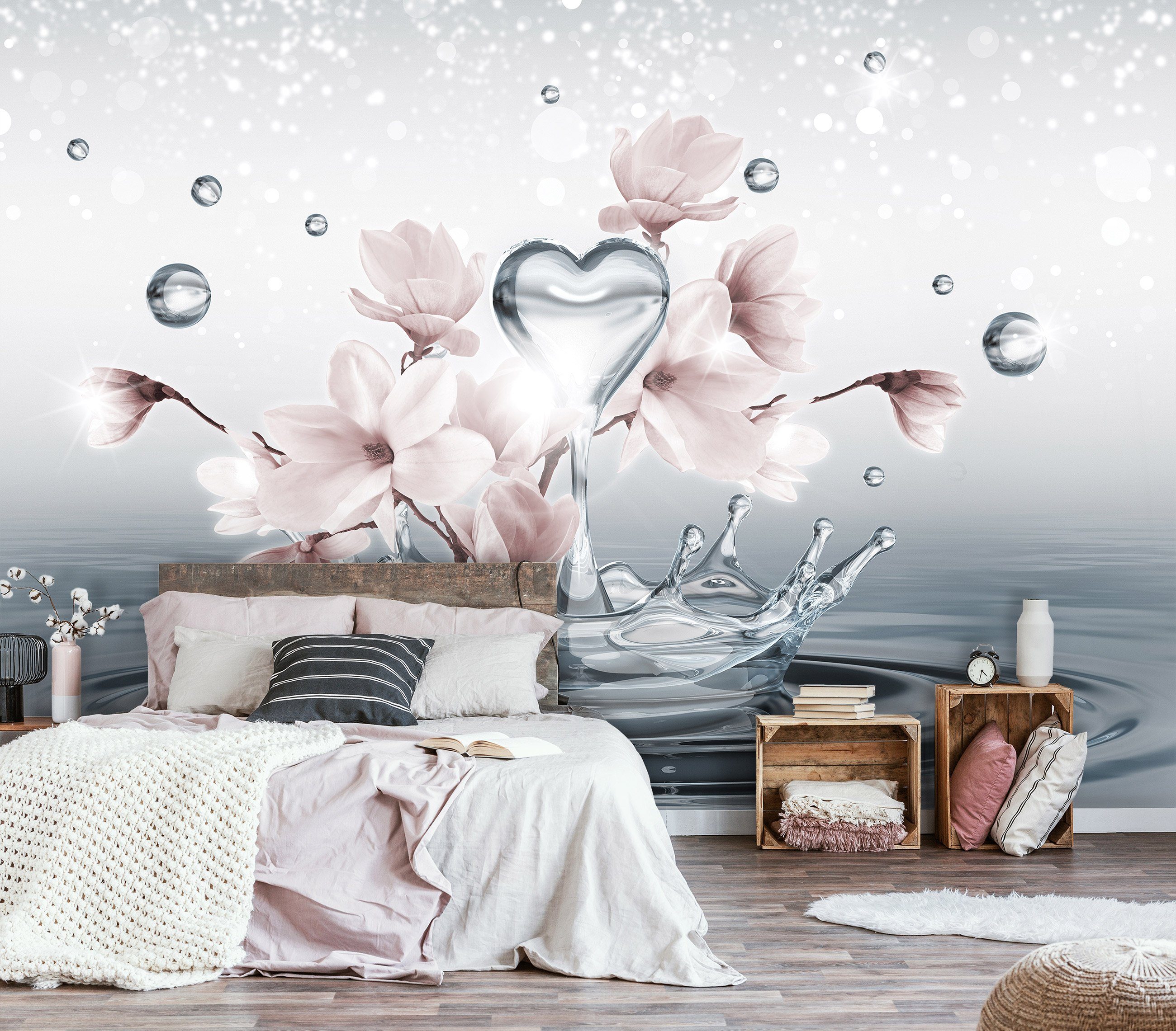 Wallarena Fototapete 3D EFFEKT Blumen Magnolie Abstrakt Moderne Vlies Tapete für Wohnzimmer oder Schlafzimmer Vliestapete Wandtapete Motivtapete, Glatt, geblümt, Vliestapete inklusive Kleister