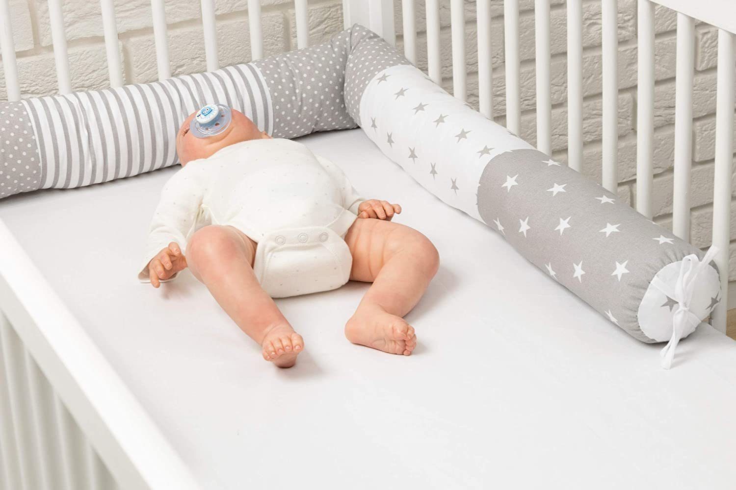 Amilian Bettnestchen Bettschlange 210 cm (Made in EU), (Nestchenschlange für Kinderbett, Nestchen, Bettumrandung als Kopfschutz, Kantenschutz für Ihr Babybett), 100% Baumwolle, waschbar bei 30°C