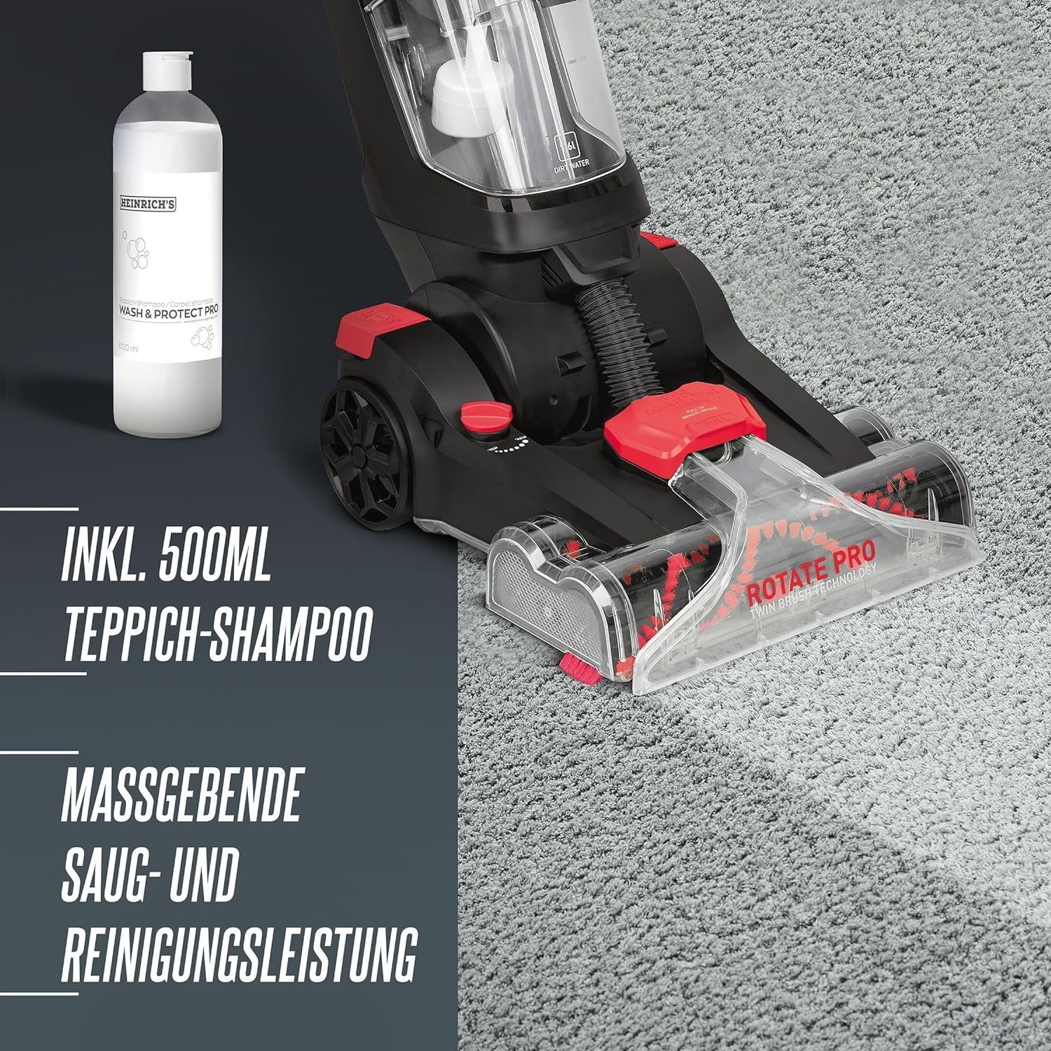 Heinrich´s Teppichreinigungsgerät HTR 8848, 800,00 W, beutellos, Teppichreinigungsmaschine, Waschsauger