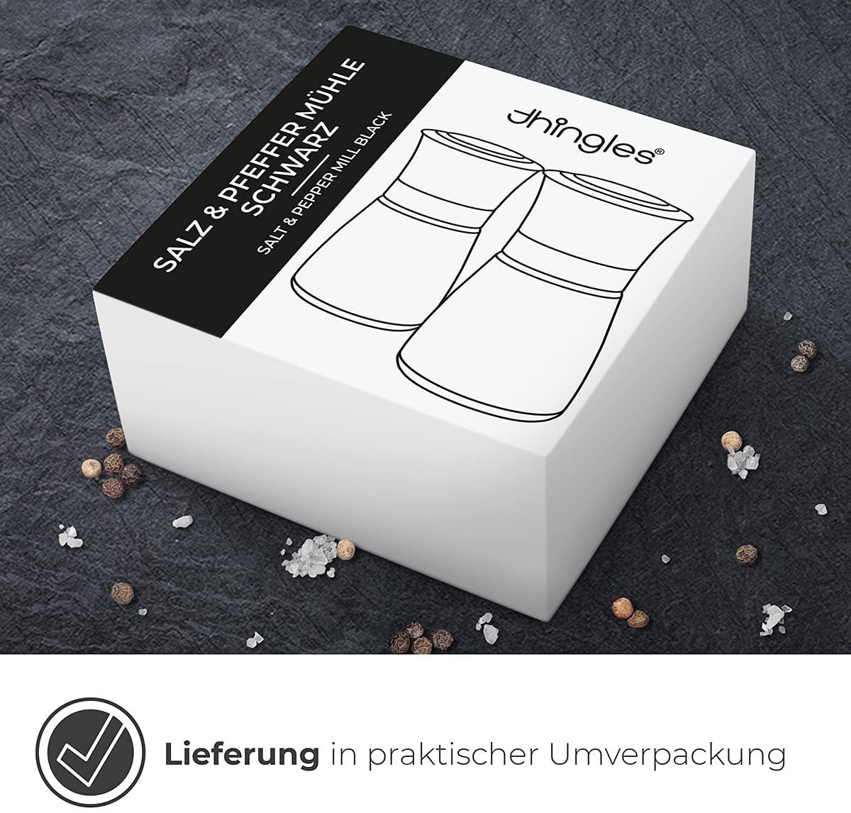 Thingles Gewürzmühle 2er Set Gewürzmühlen Keramikmahlwerk 19cm Schwarz, Schwarz 19 Cm