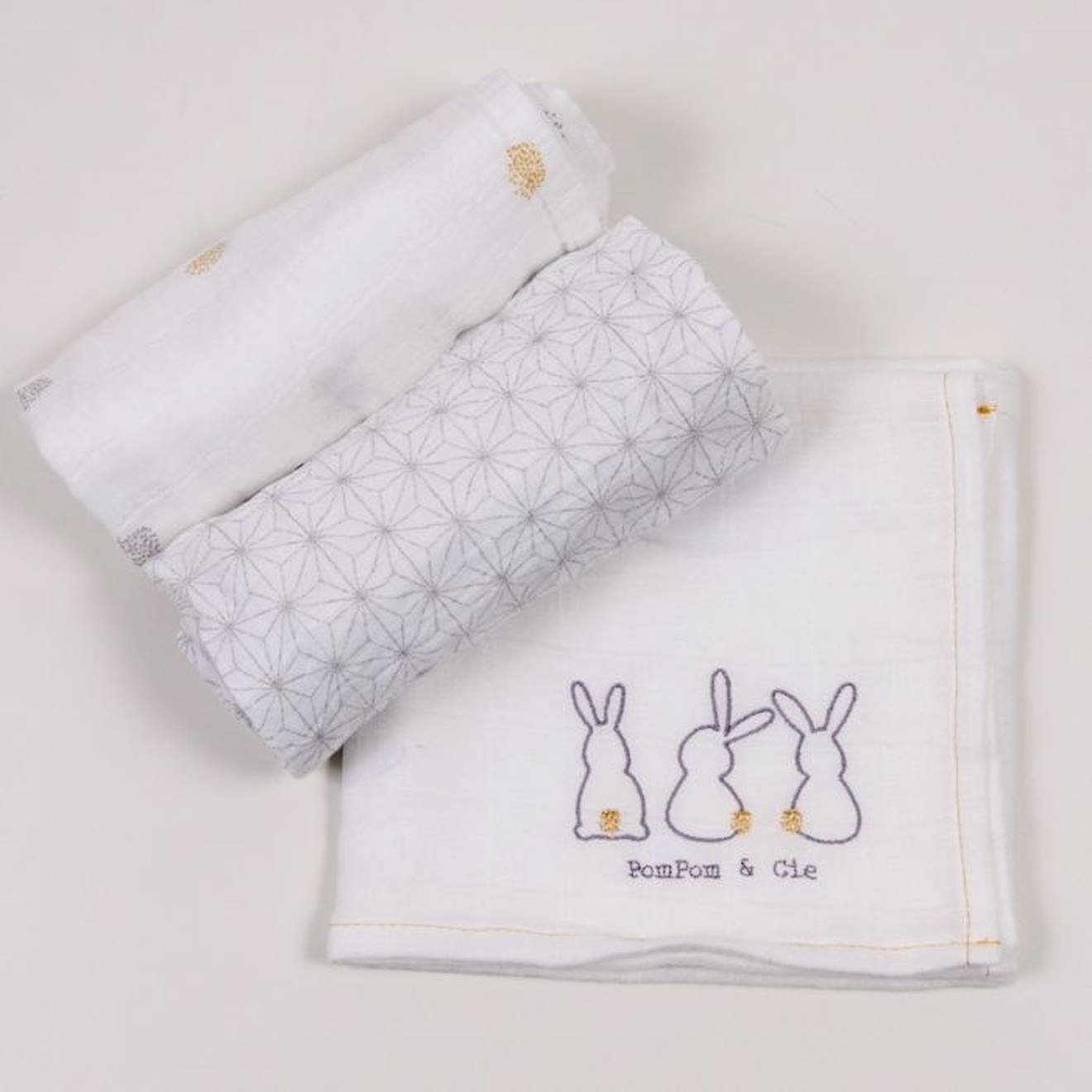 Lot de 3 langes en coton bio* Pompom beige
