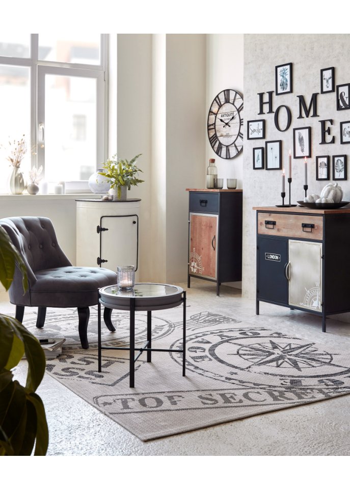 In- und Outdoor Teppich mit Kompass Motiv