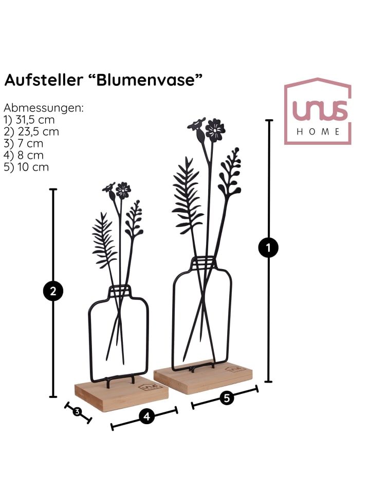 UNUS Aufsteller Blumenvase 2er Set in Schwarz günstig kaufen onesize