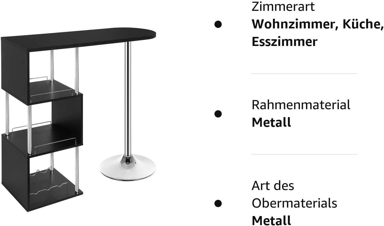 Woltu Bartisch (1-St), Bistrotisch mit 3 Ablagefläche, aus Metall, MDF