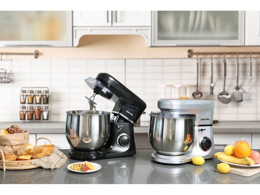 SWISS PRO+ Küchenmaschine Swiss Pro Rührmaschine 10L Spritzschutz 6-Stufige 2200W Knetmaschine, 2200 W, 10,00 l Schüssel