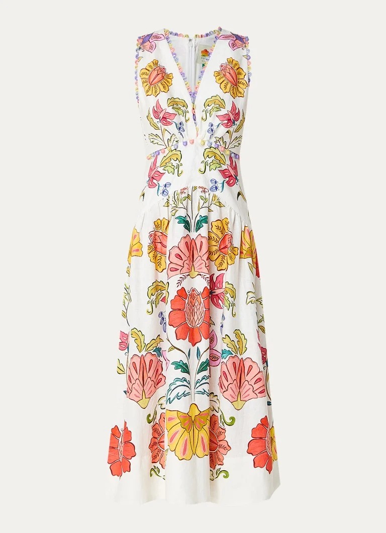 Vestido midi de lino Farm Rio Floral Insects con estampado floral