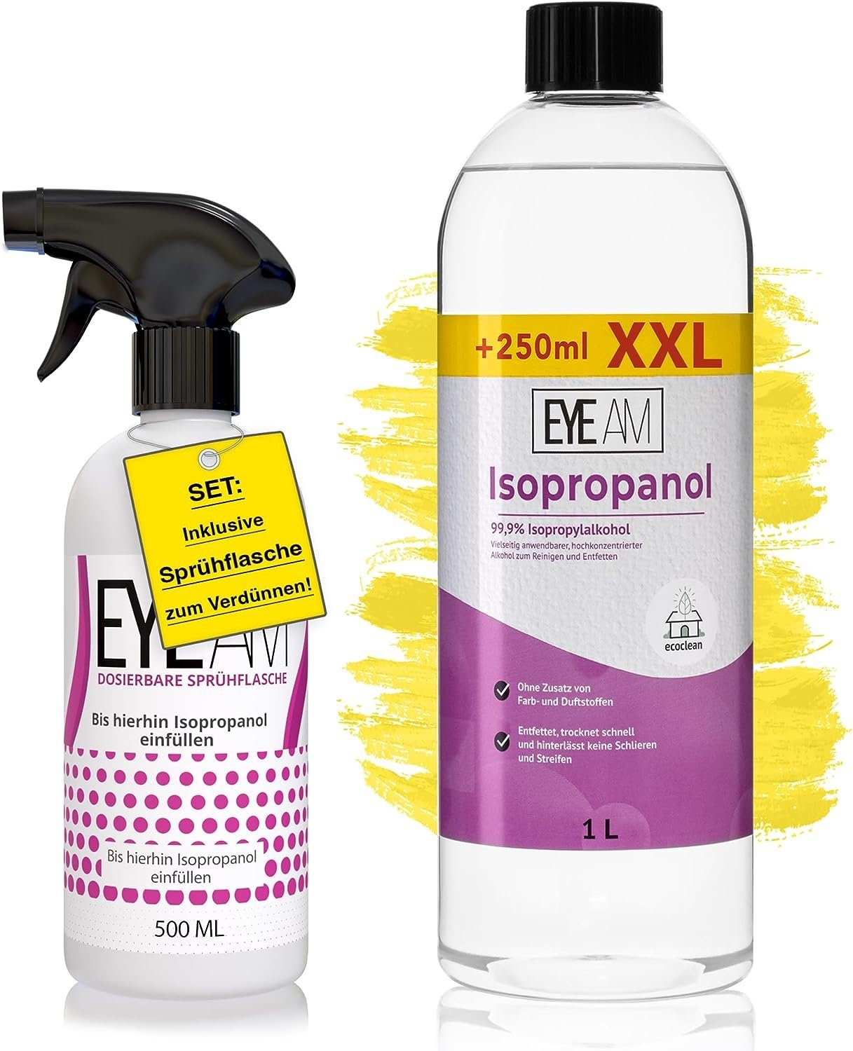 EyeAm Isopropanol 99,9% (IPA) mit 500ml Zusatzflasche zum Verdünnen, Reinigungsalkohol