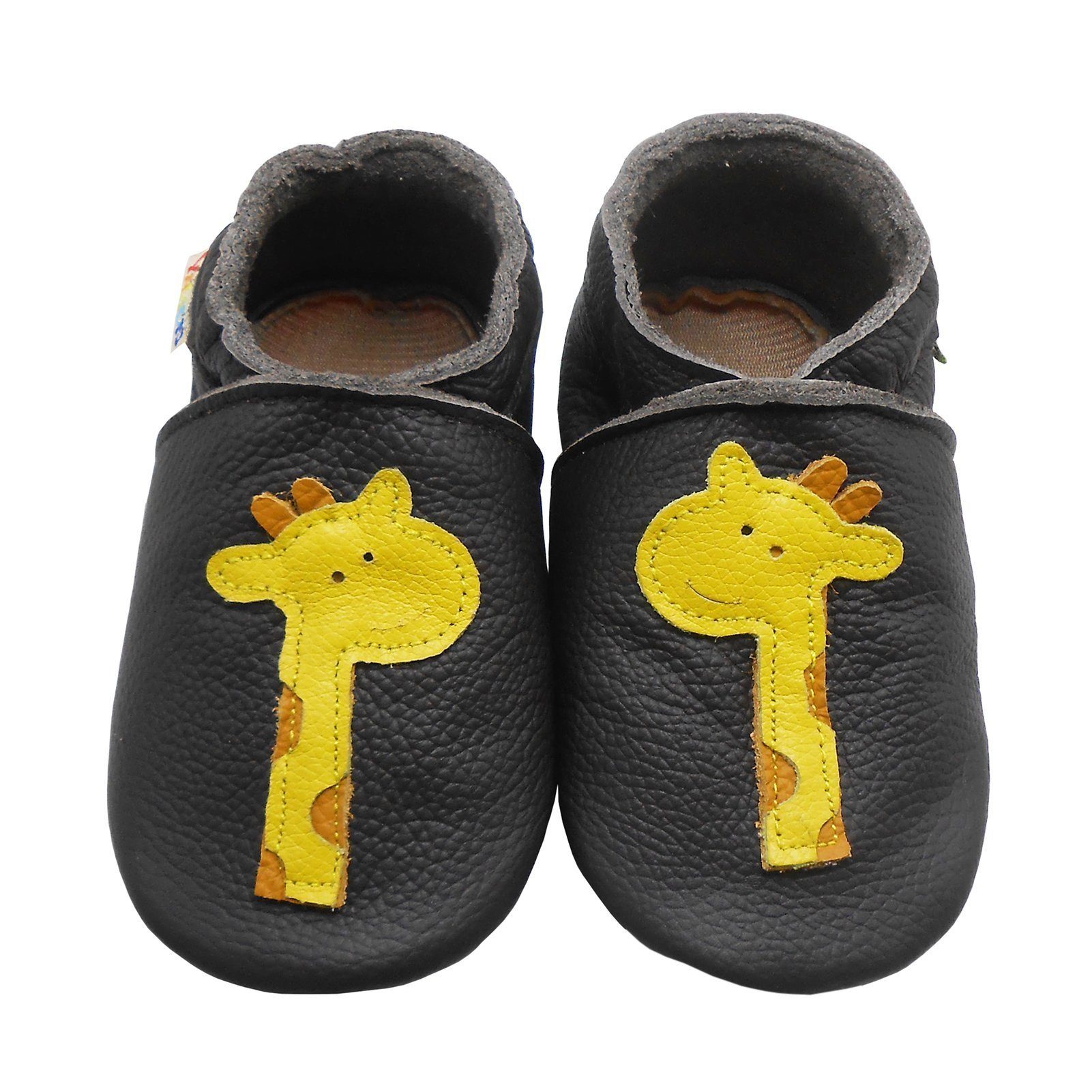 Yalion Weiche Leder Lauflernschuhe Hausschuhe Lederpuschen Giraffe Schwarz Krabbelschuh