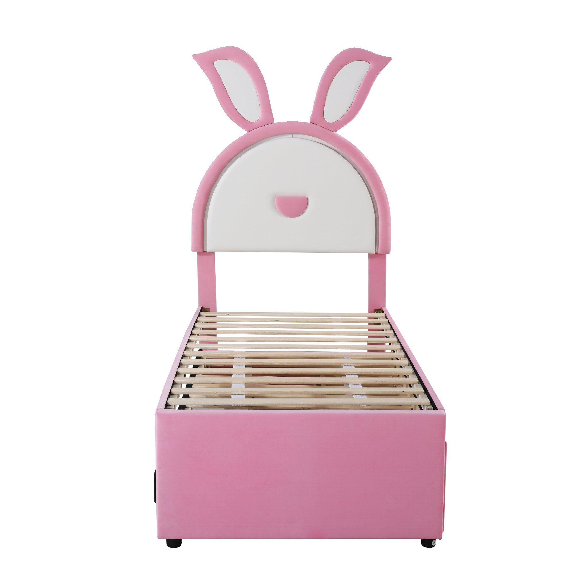 OKWISH Kinderbett Stauraumbett Gästebett Bett Polsterbett (Samtstoff Multifunktionales gepolstertes Einzelbett-Schlafsofa, mit ausziehbarem Bett, Stauraumschublade und farbwechselndem LED-Licht), ohne Matratze, 90 x 200 cm