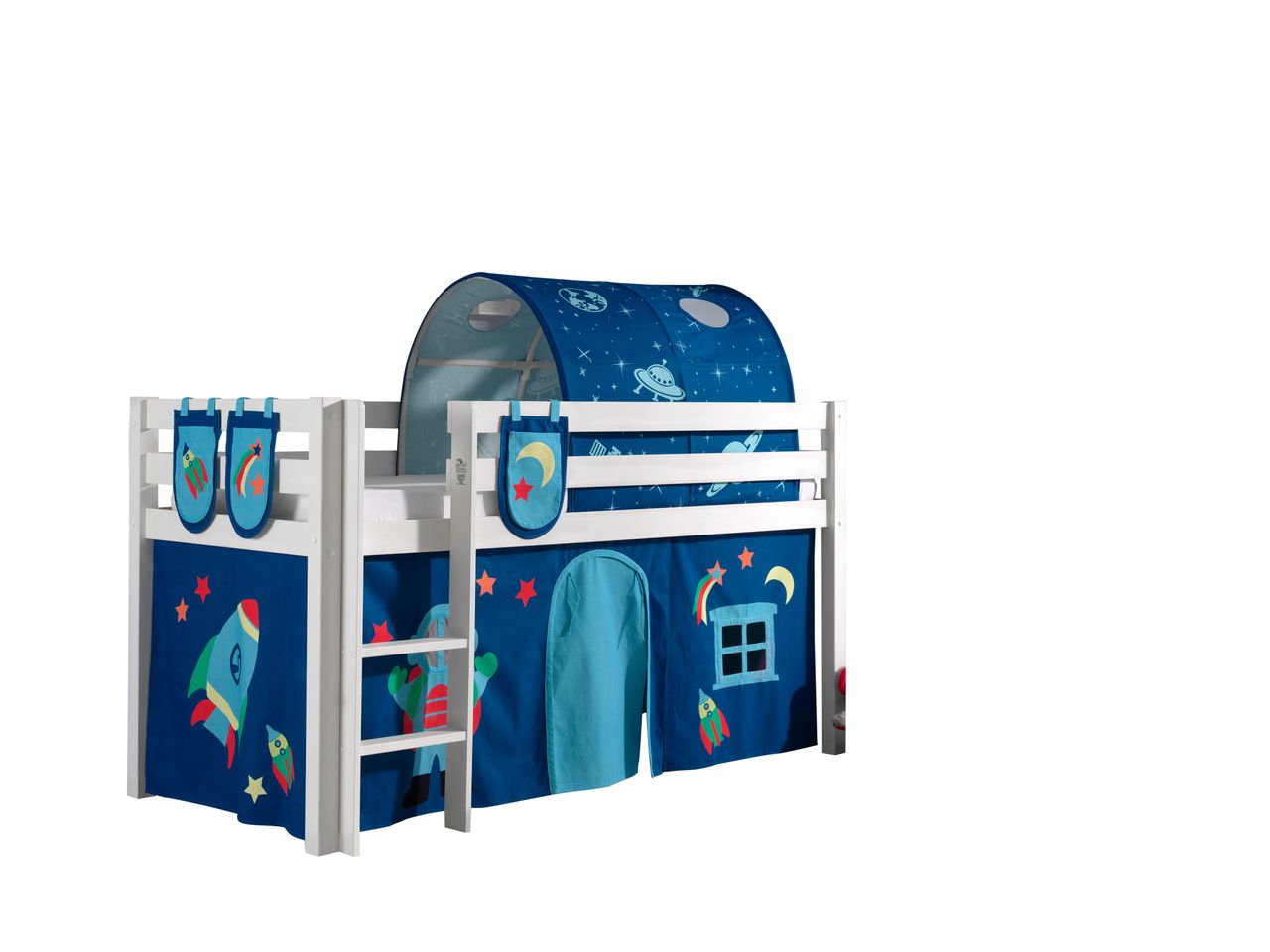 VIPACK Spielbett Pino mit Textilset Vorhang, Tunnel und 3 Taschen 