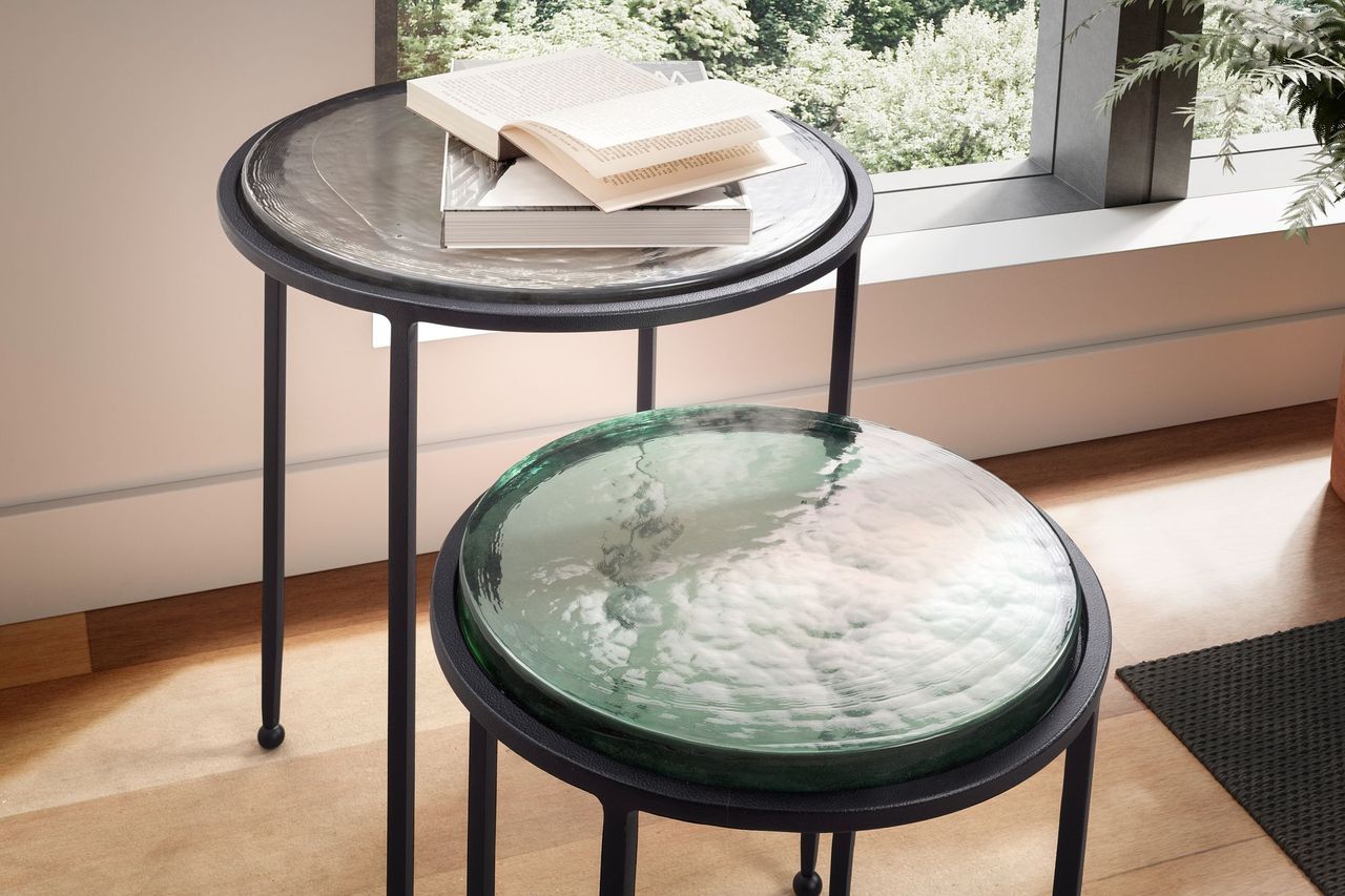 Wohnling Satztisch Glas Metall Grün Schwarz