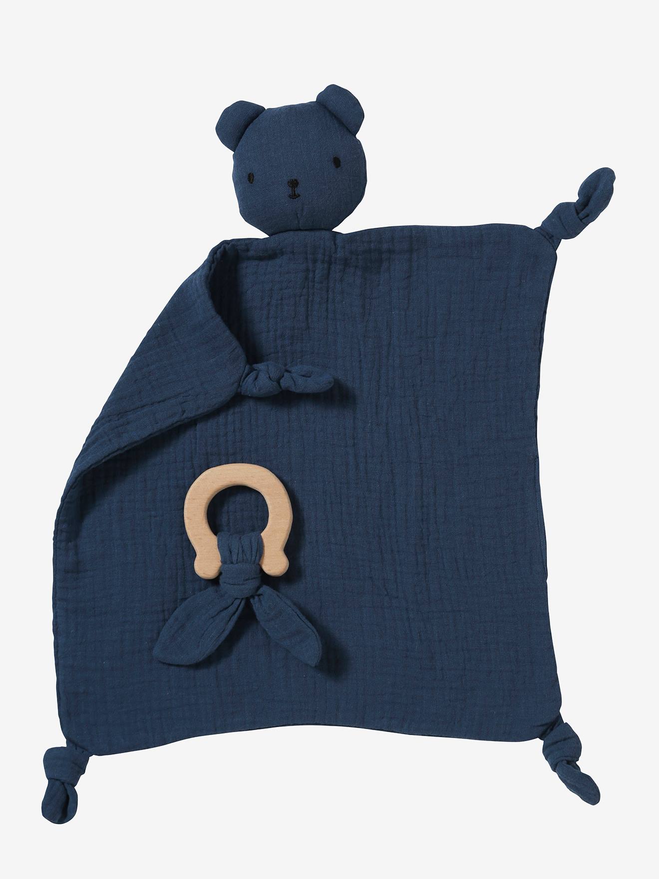 Doudou en gaze de coton + hochet rond rose