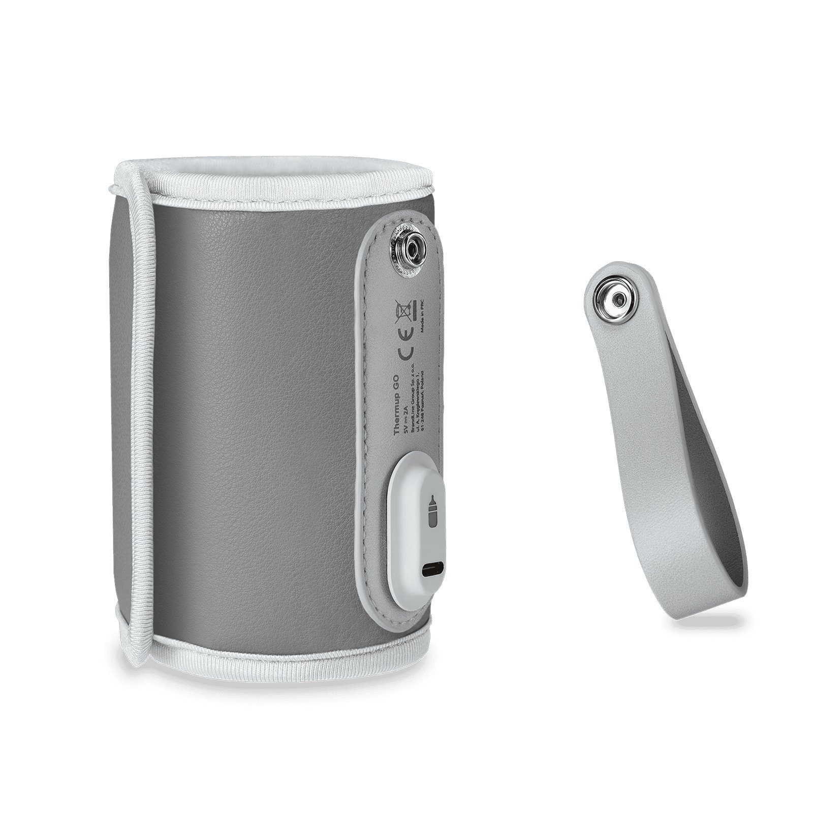 Overmax Babyflaschenwärmer LOC-THERMUP GO GREY SILVER, Hält Getränke bis zu 24 Stunden lang warm, Aufladen über USB-Kabel, Passt für die meisten Flaschen, Sicher in der Anwendung
