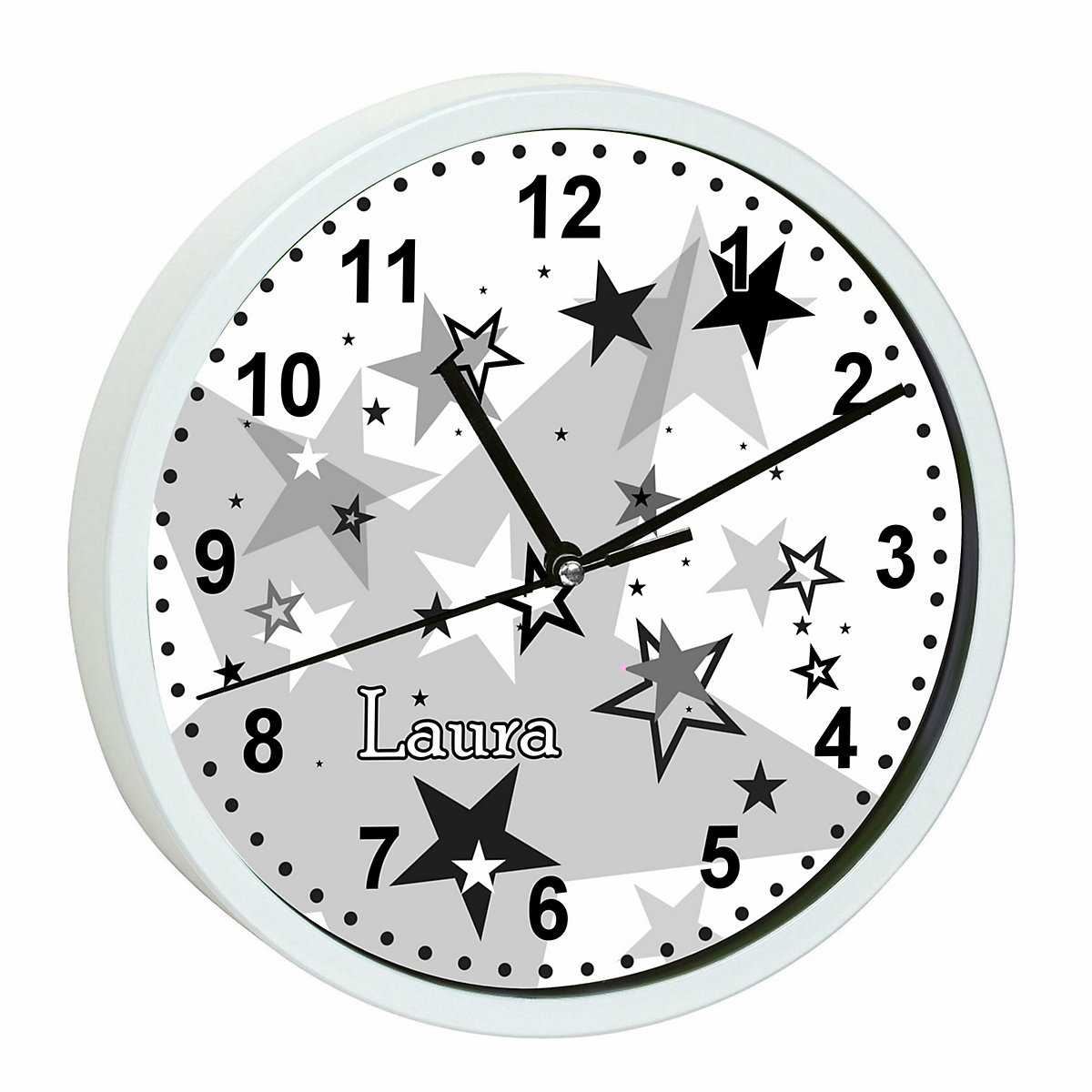 Kinder Wanduhr personalisiert mit Name Sternenhimmel Schwarz