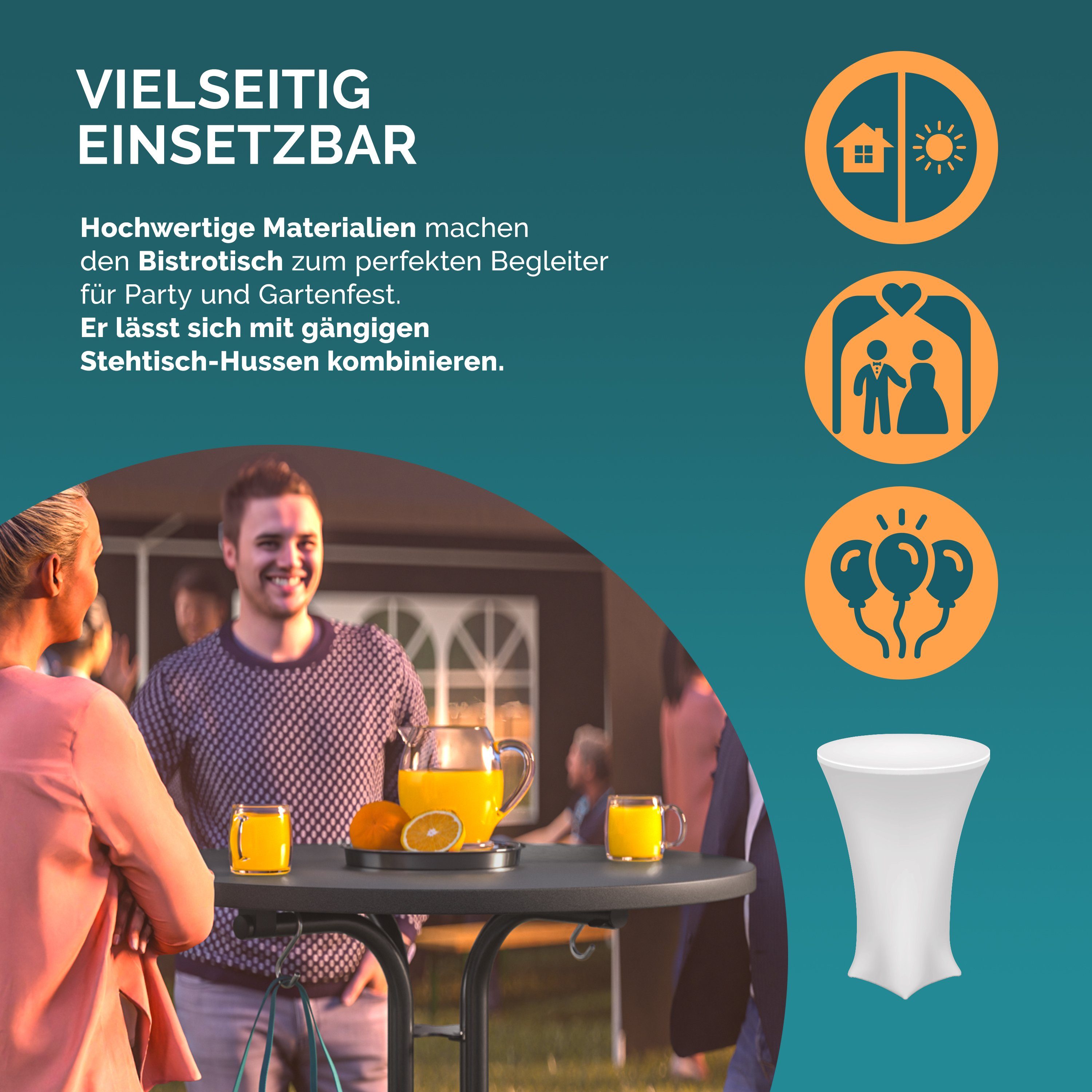 Casaria Stehtisch, Ø70x110 cm klappbar rund Garten Holz Metall Hochtisch Partytisch grau
