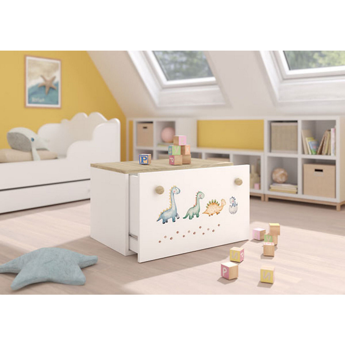 Spielzeugtruhe Sitztruhe Inga 70cm Motiv wählbar mit 1 Schublade